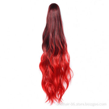 MYZYR Hair Long Wavy Ombre 24INCH Clip On Hair Extensions Claw P ony Tail Synthetic Hairpiece Heat Resistant P onytail